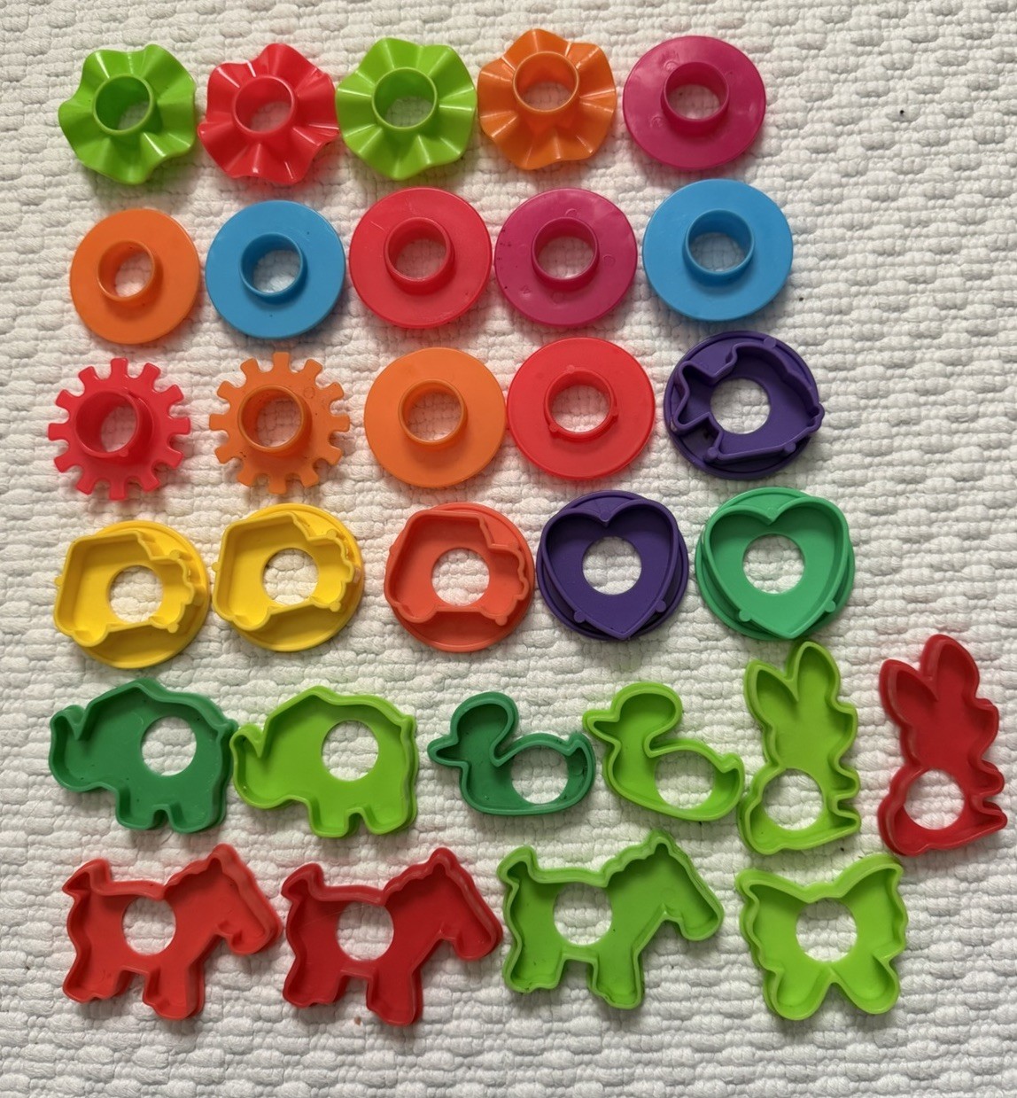 Play-Doh Lot 30 Molds Assorted Shapes Cutters Animals Trucks Hearts Hasbro Clean
