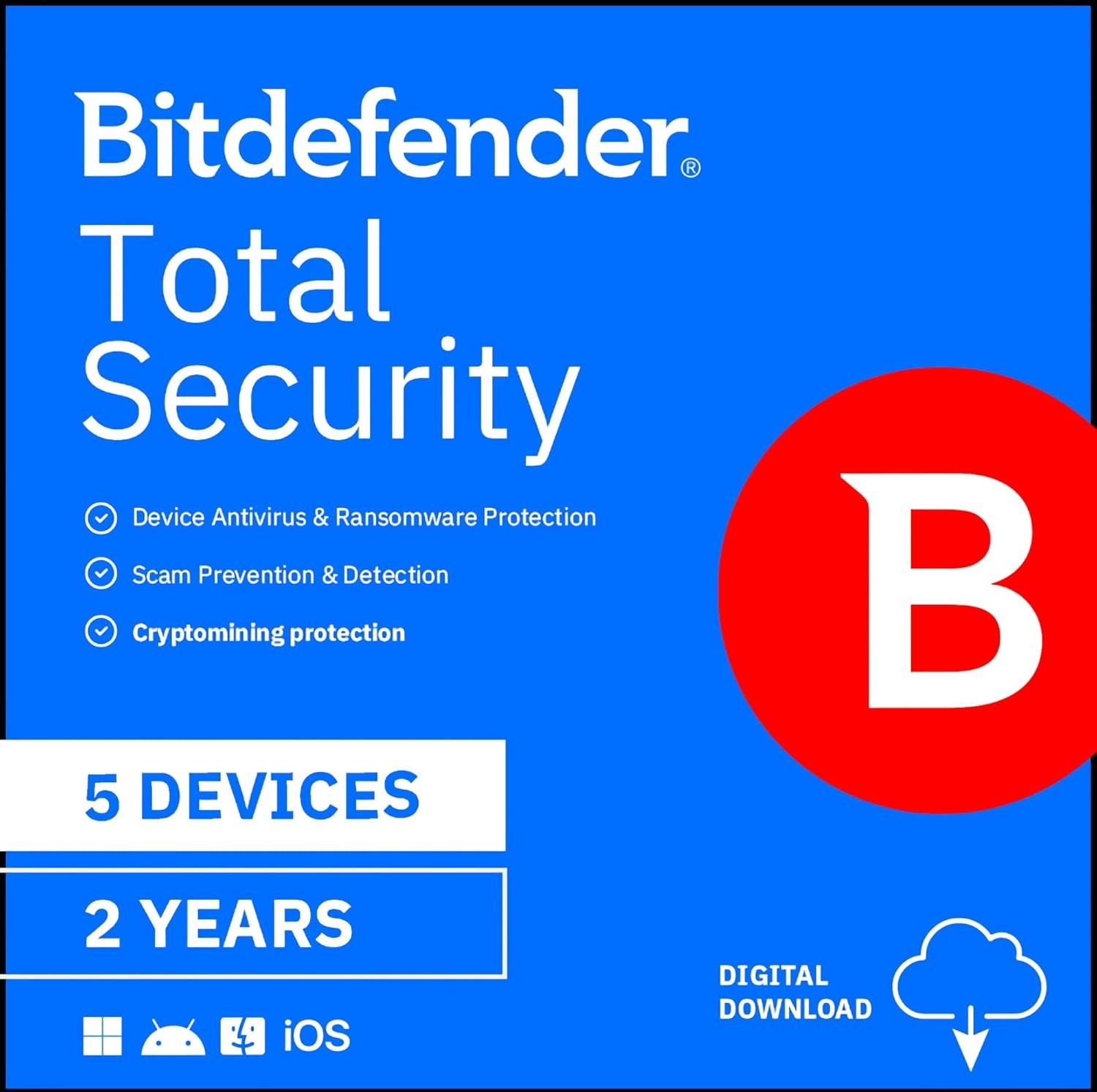 Bitdefender Total Security  - 5 Devices / 2 Years . For USA Only . Fast Delivery