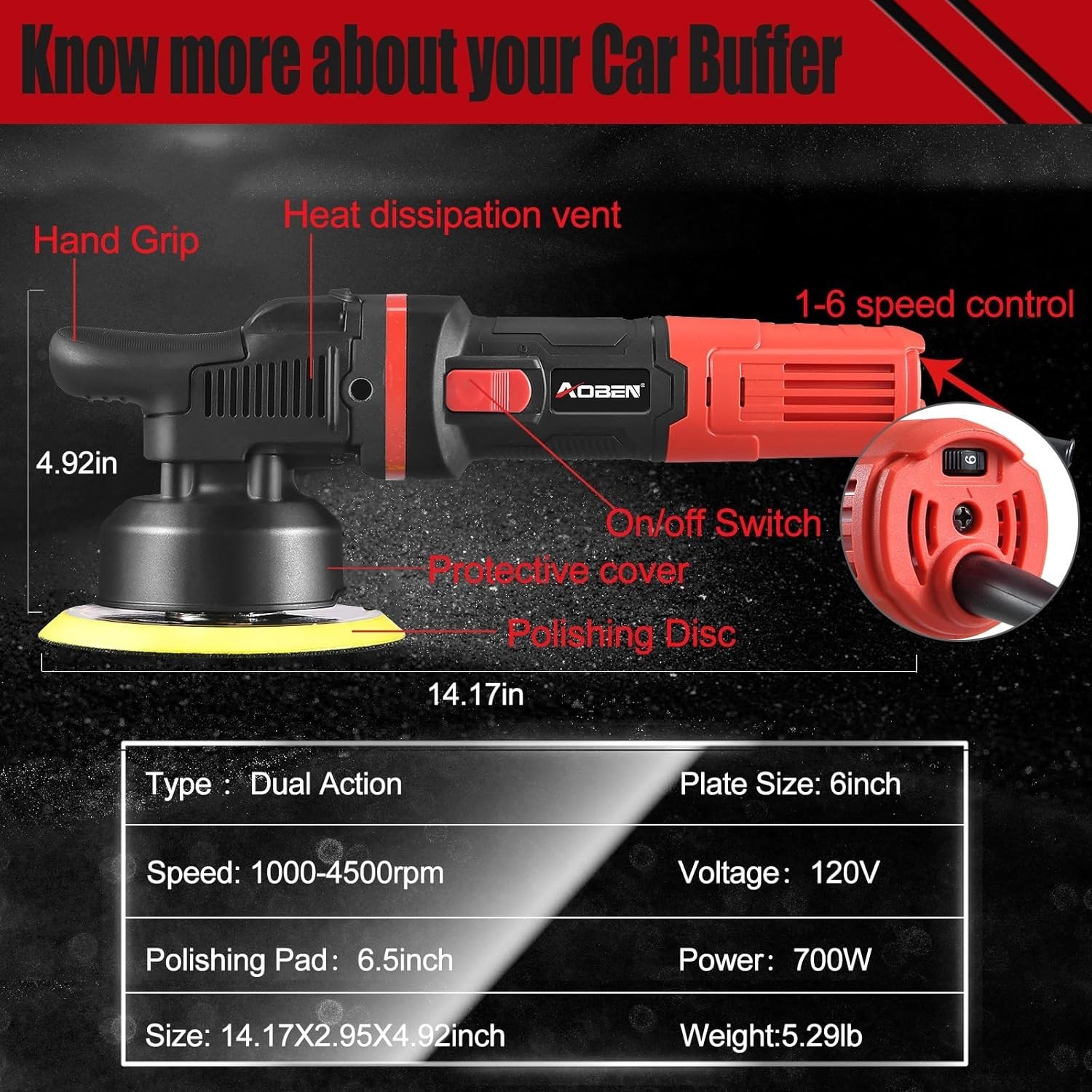 Car Buffer Polisher,6 inch Dual Action Polisher,Random Buffer Polisher kit wi...