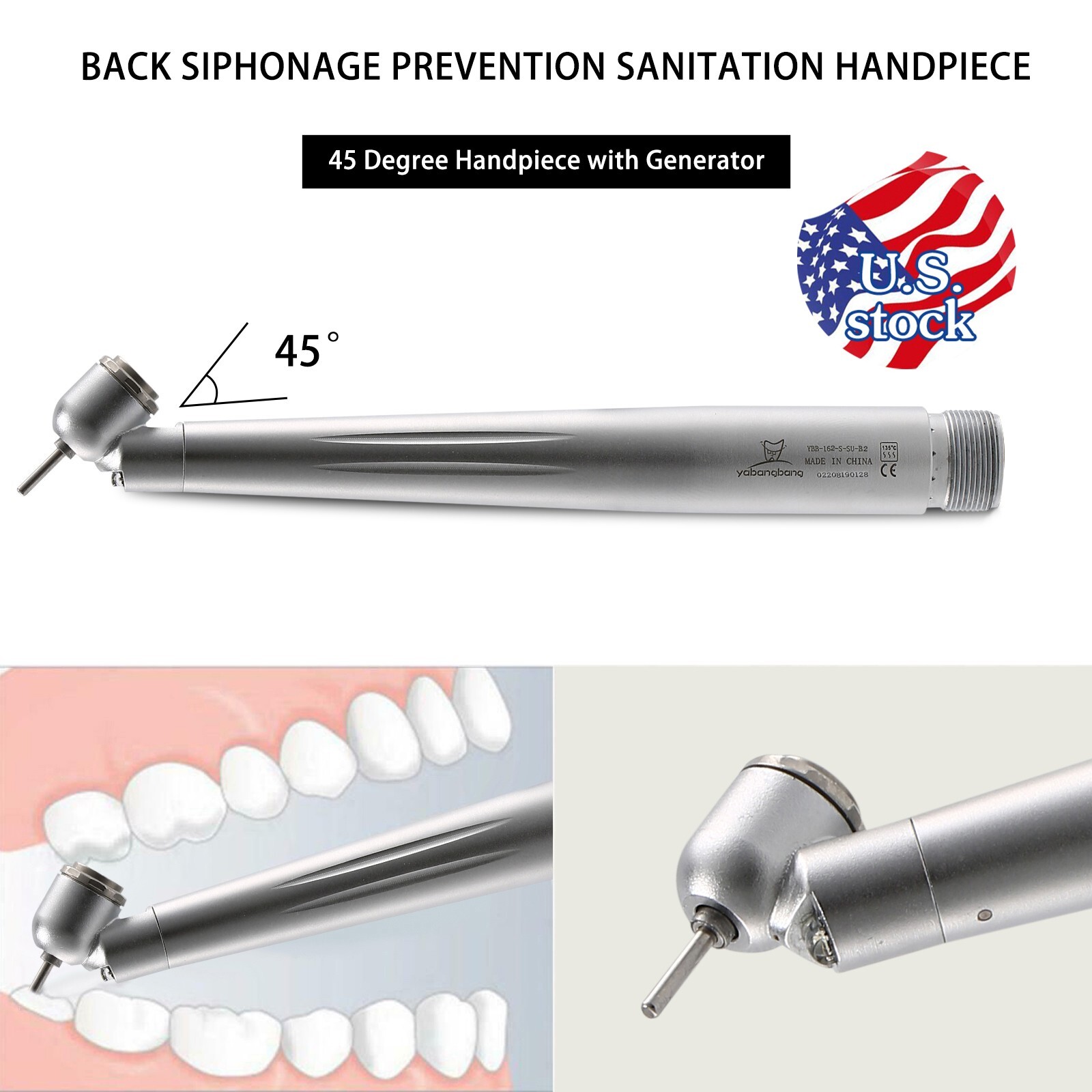 NSK Style Dental LED 45° Degree Surgical High Speed Handpiece Push Button 2 Hole