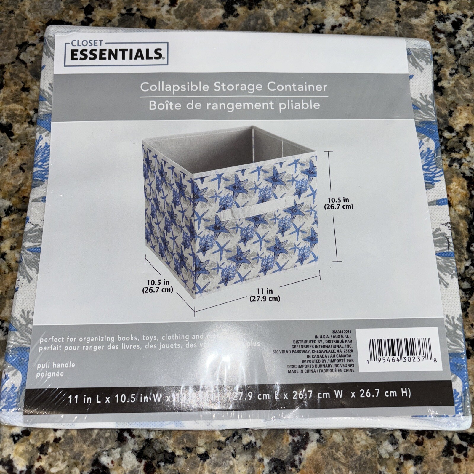 Set of 2 Closet Essentials Collapsible Storage Containers Star Fish     NEW