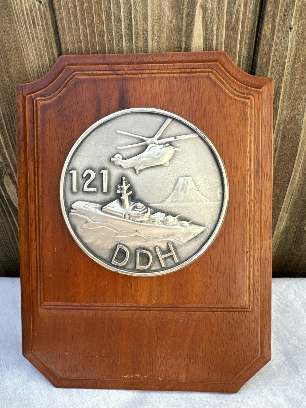 Japanese Military DDH 121 Helicopter Destroyer Ship Wood Plaque