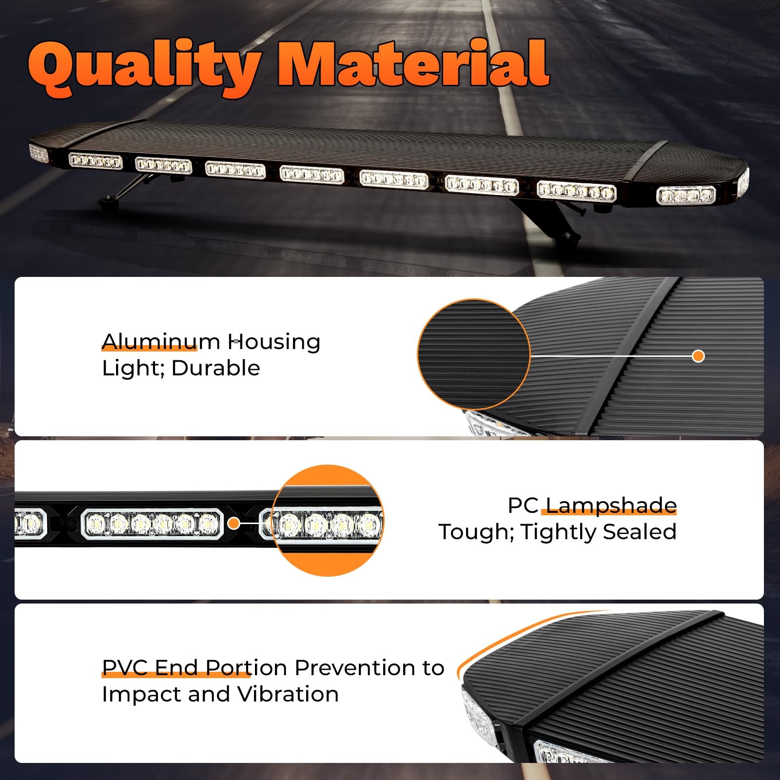 108 LED Strobe Light Bar Emergency Lights 360 Illumination 15 Flash Modes