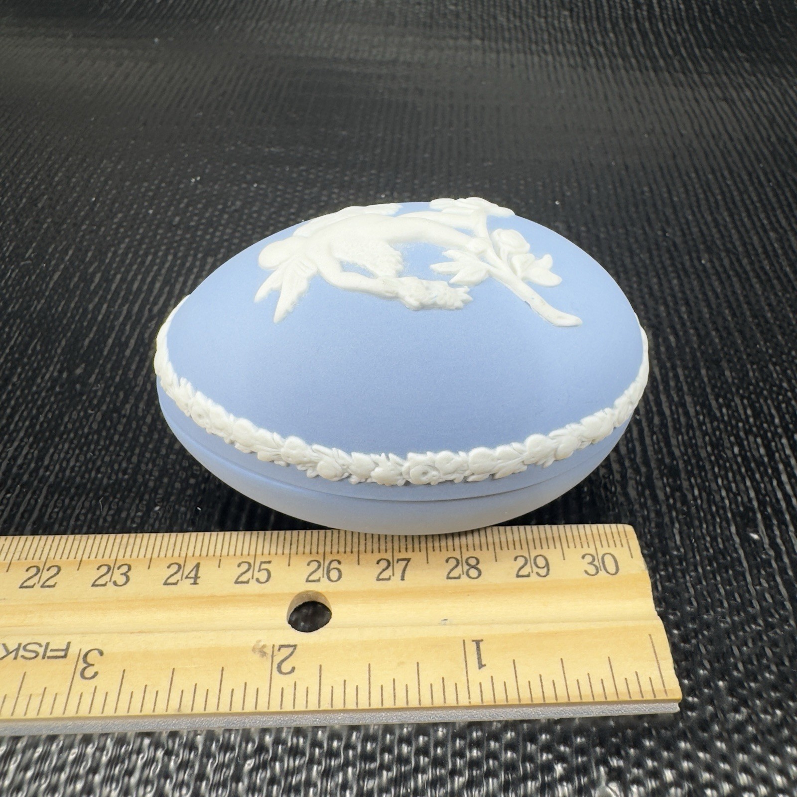Wedgwood Blue White JasperWare Egg Lidded Trinket Box England Container Pill Box