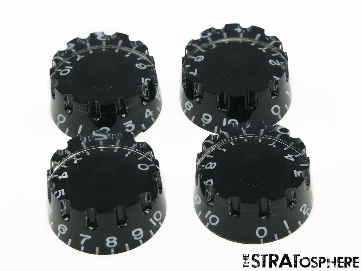 *NEW 4 CONTROL KNOBS for Gibson Les Paul 6mm Shaft Push On Speed Black Knurled