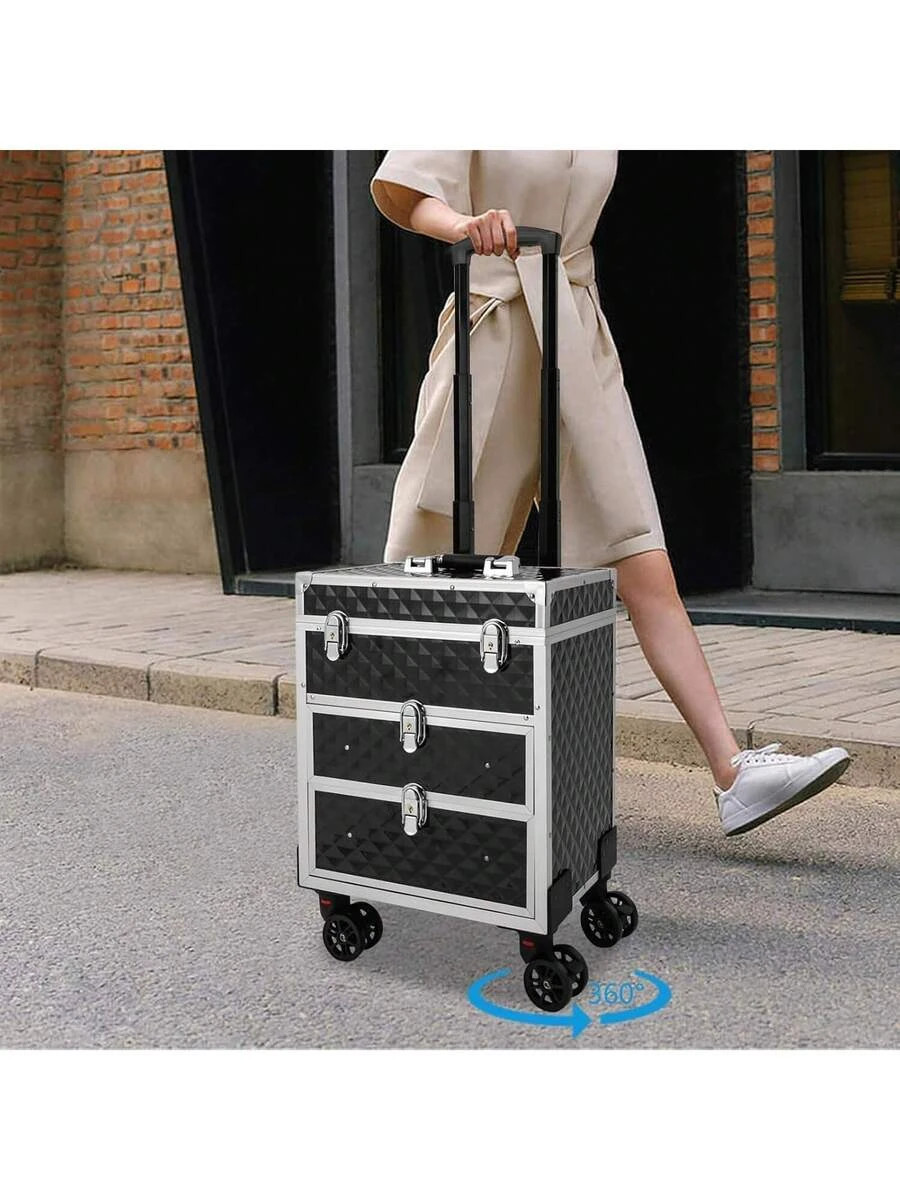 Professional Rolling Makeup Case Drawers, Large Capacity Aluminum Trolley Case