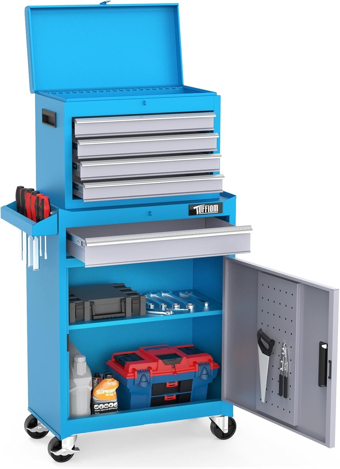 5-Drawer Rolling Tool Chest with Lockable Wheels & Detachable Top - Alloy Steel