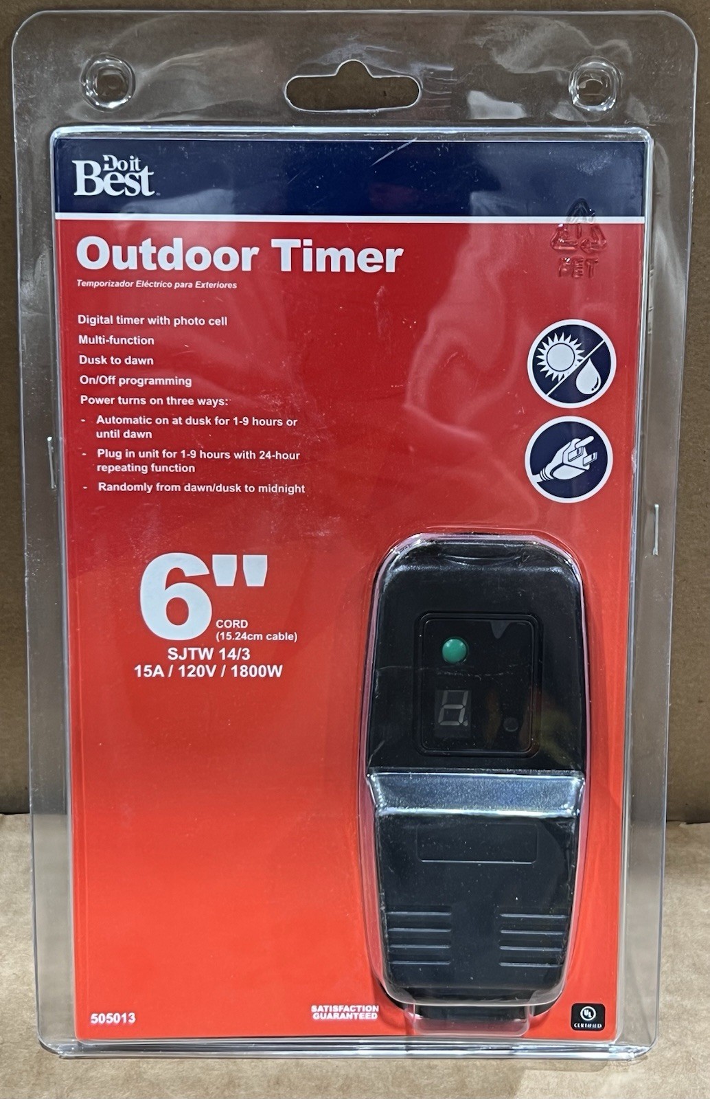 Do It Best 505013 Outdoor Timer W/Photo cell Dusk to Dawn 6'' Cord Digital New