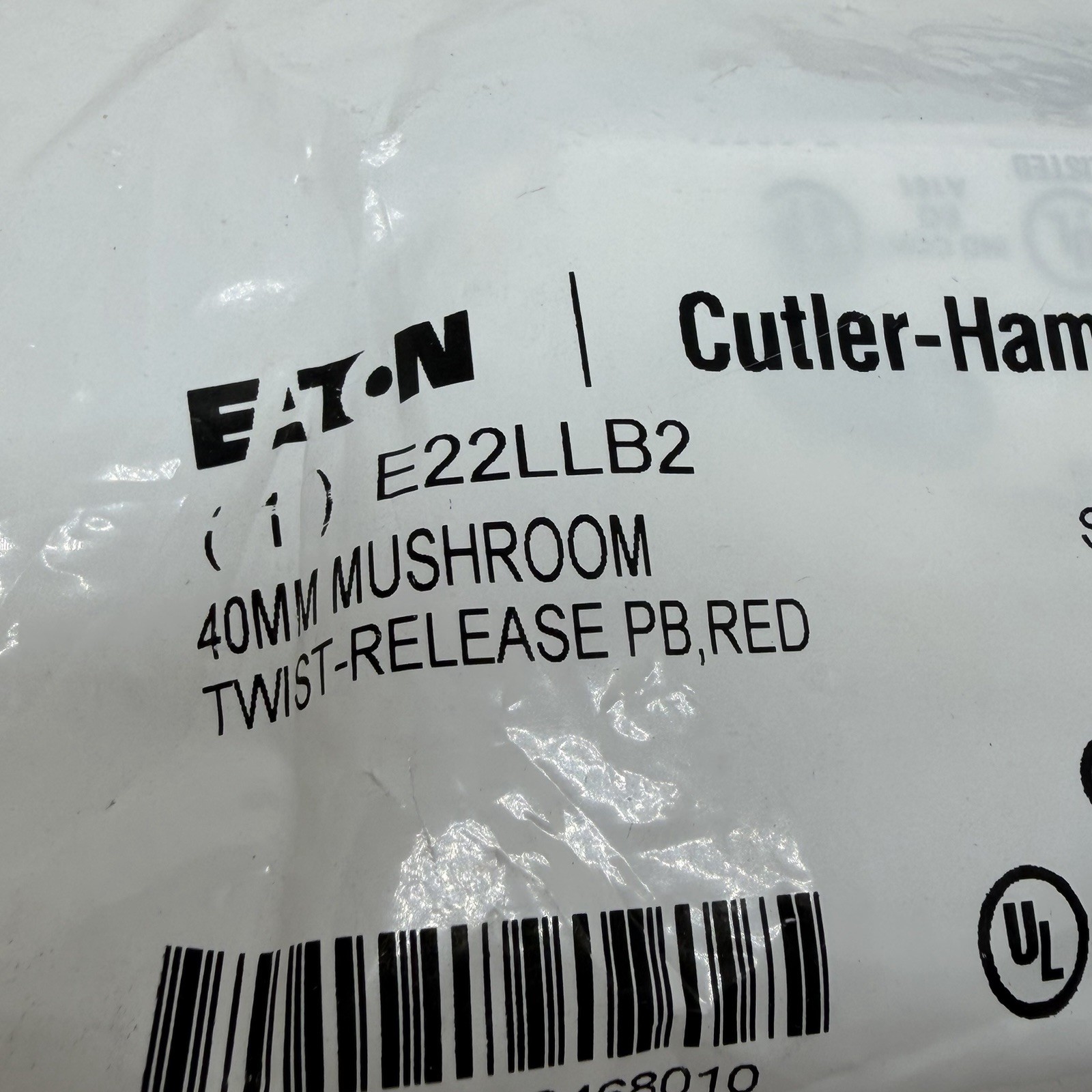 Eaton E22LLB2B Emergency Stop Pushbutton Red, Twist-Release, 1NC, 600VAC/DC New