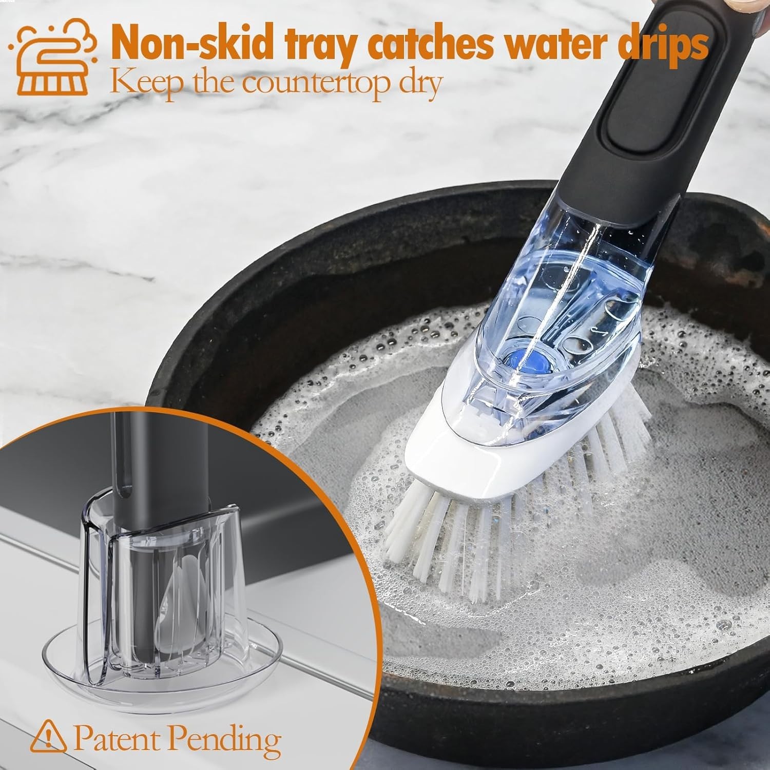 Ergonomic Soap Dispensing Dish Scrubber with Refill Heads - Kitchen Essential