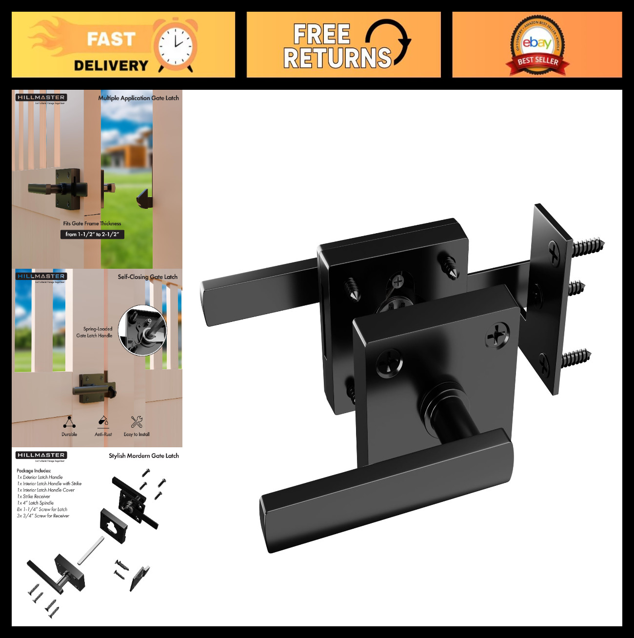 Double Sided Heavy Duty Gate Latch for Wooden Fences - Self Locking Door Hardwar