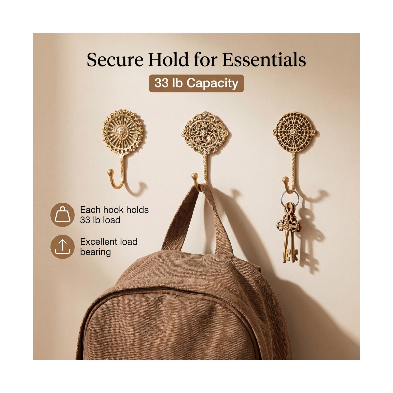 IndianShelf Solid Brass Boho Decorative Wall Hooks - Holds Up to 33... Fast Ship