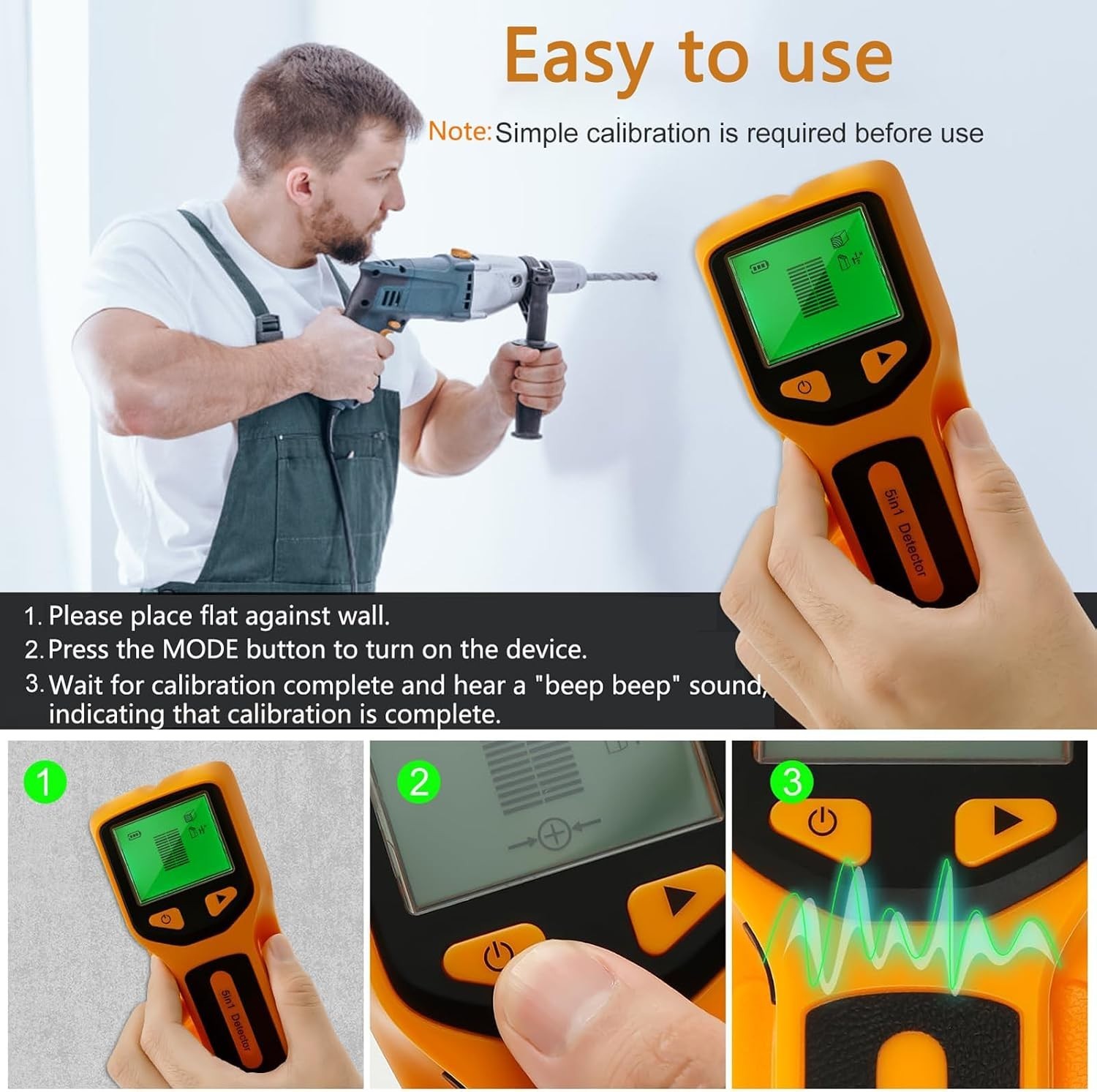 Stud Finder Wall Scanner - 5 in 1 Multifunctional Stud Detector w/Smart Chip ...