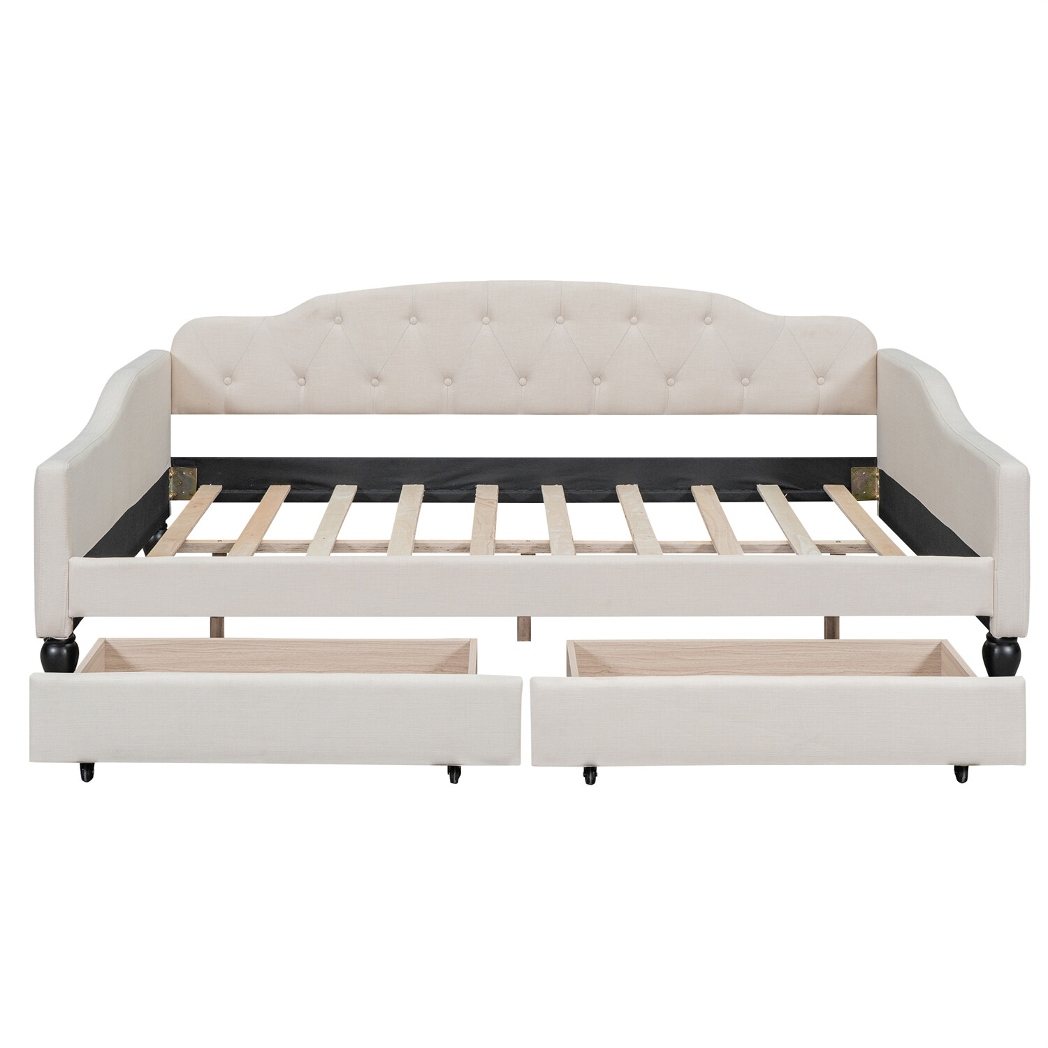 Full Size Daybed Upholstered Bed Frame Sofa Bed w/ 2 Storage Drawers Beige