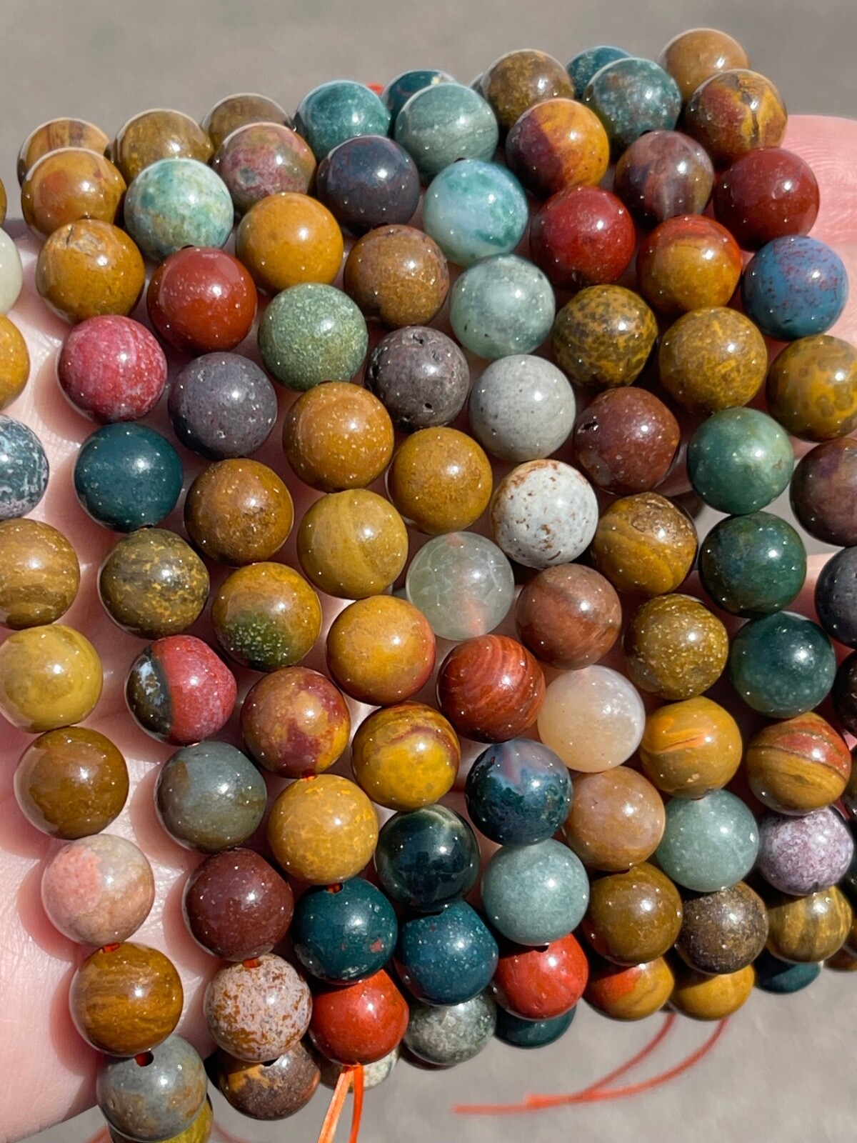 Ocean Jasper Beaded Bracelet Natural Crystal Gemstone Jewelry
