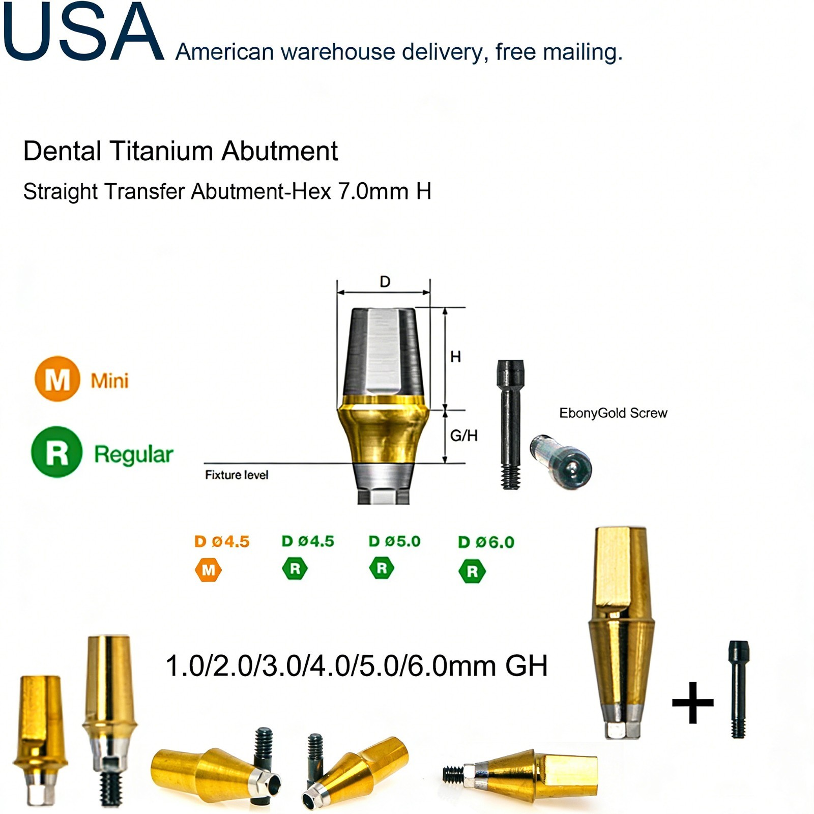 US Dental Hiossen/DIO UR II/Neo Biotech Mini/Regualr Straight Transfer Abutments
