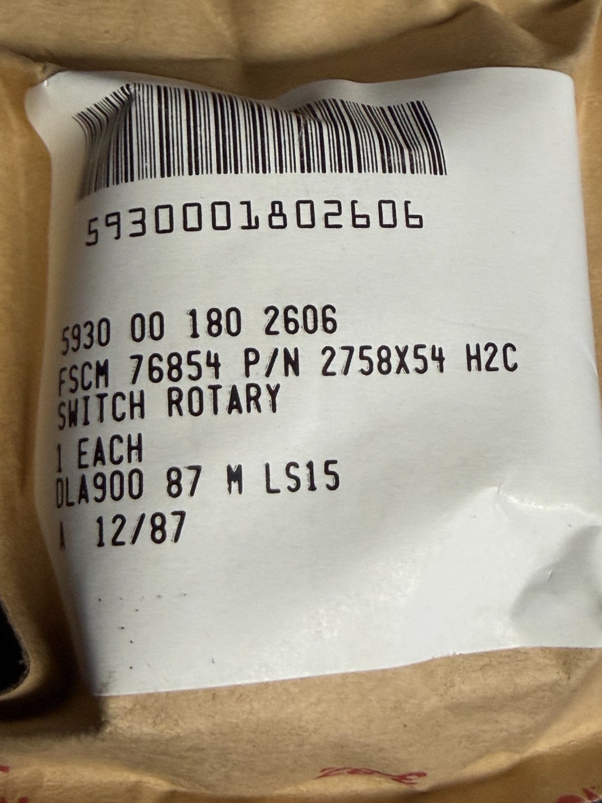 OAK 4 POLE 5 POSITION  CERAMIC ROTARY SWITCH.  NSN 5930-00-180-2606