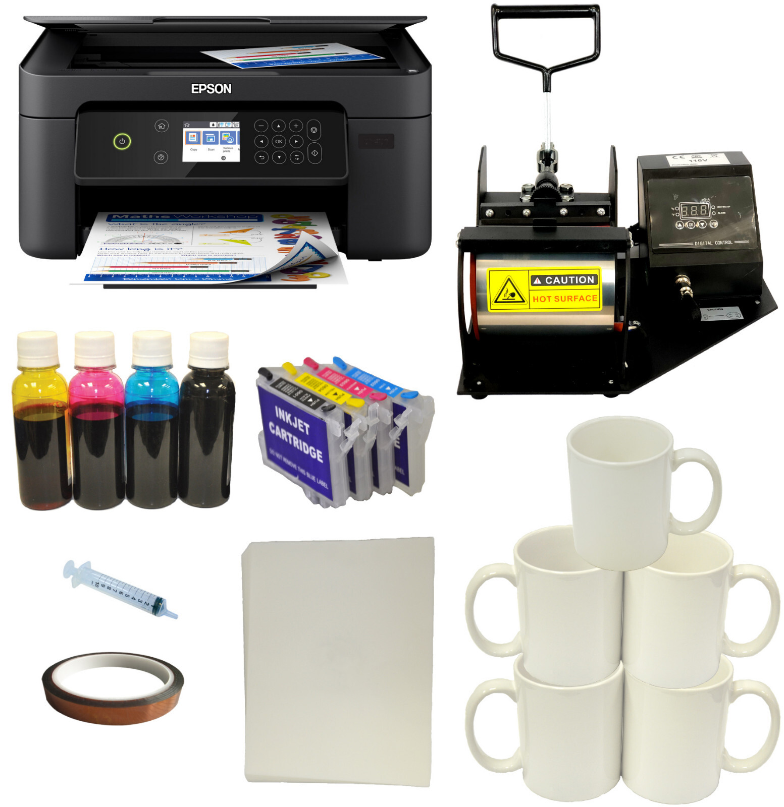 Mugs Cups Heat Press Epson Wireless Printer 400ml Sublimation Ink Transfer Combo