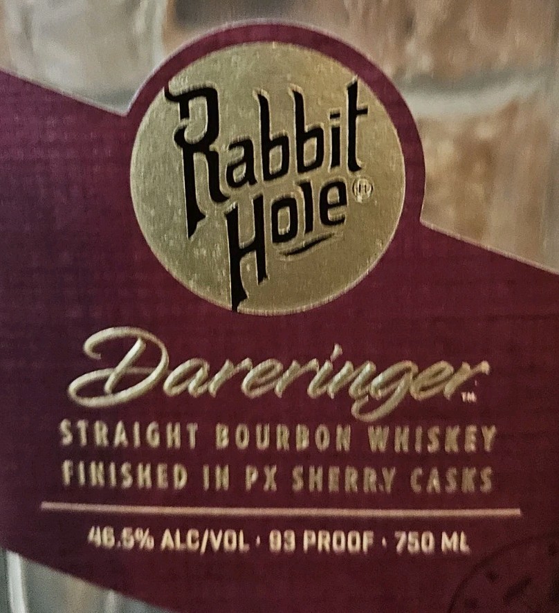 Rabbit Hole Dareringer Sherry Finished Bourbon Bottle Empty, Unrinsed