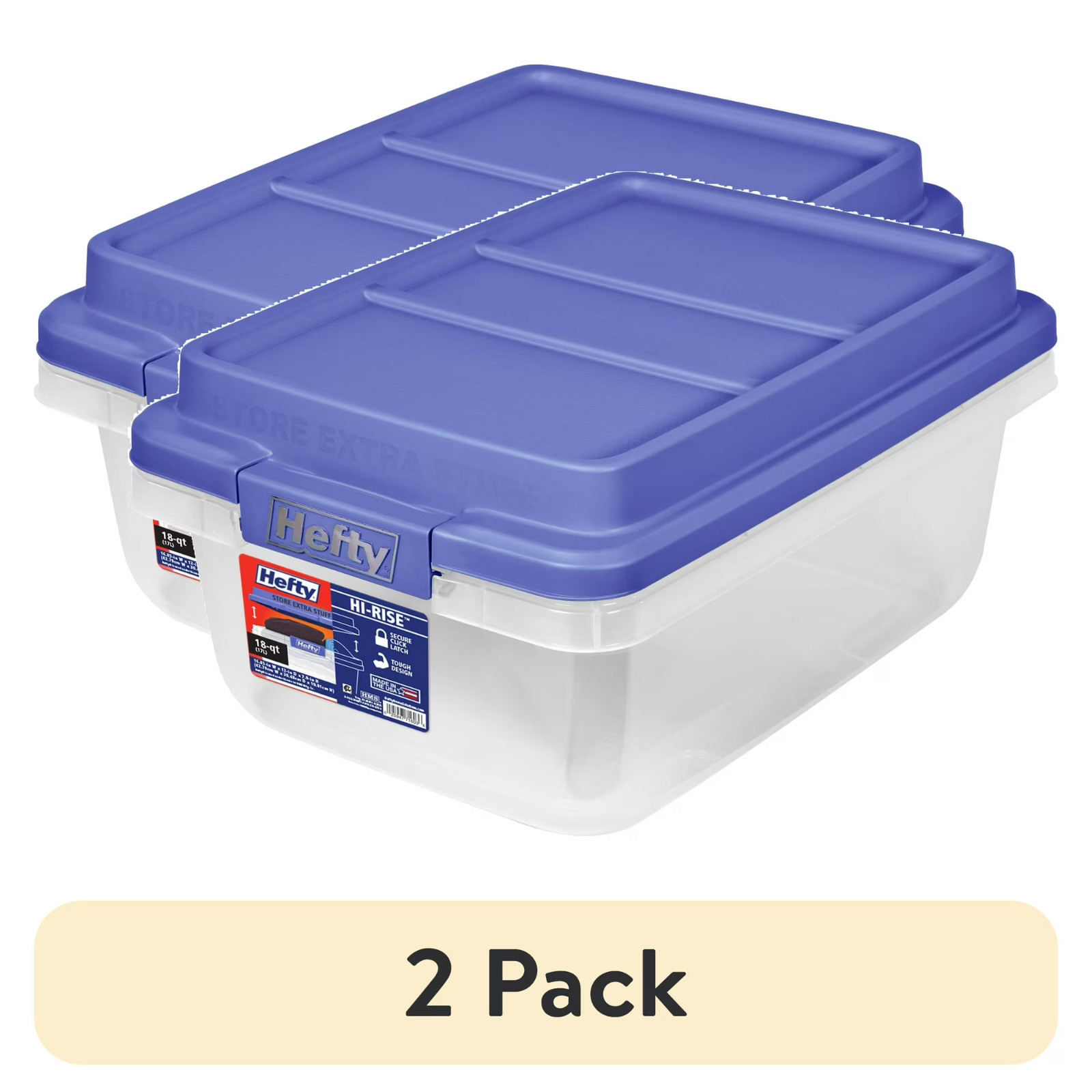 (2 pack) Hefty 18 Qt Clear Storage Bin with Blue Hi Rise Lid