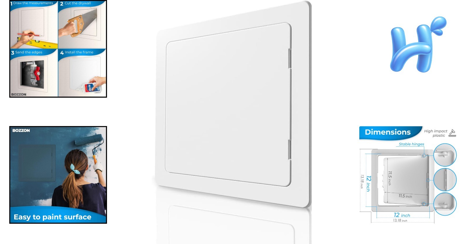 12x12 inch Access Panel for Drywall - Durable White Plastic Design