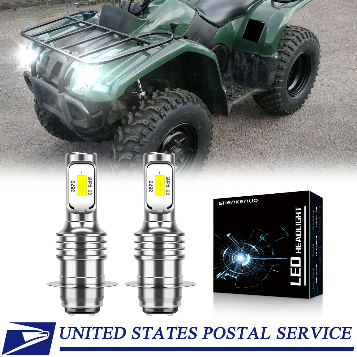 For Yamaha Kodiak 400 2000-2004 450 2003-2005 LED Headlight Bright White Bulbs