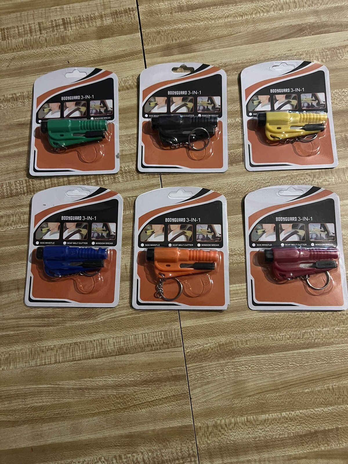 Seatbelt Cutter, Whistle, Window breaker, 3 In 1 Bodyguard KEYCHAIN Lot Of 6