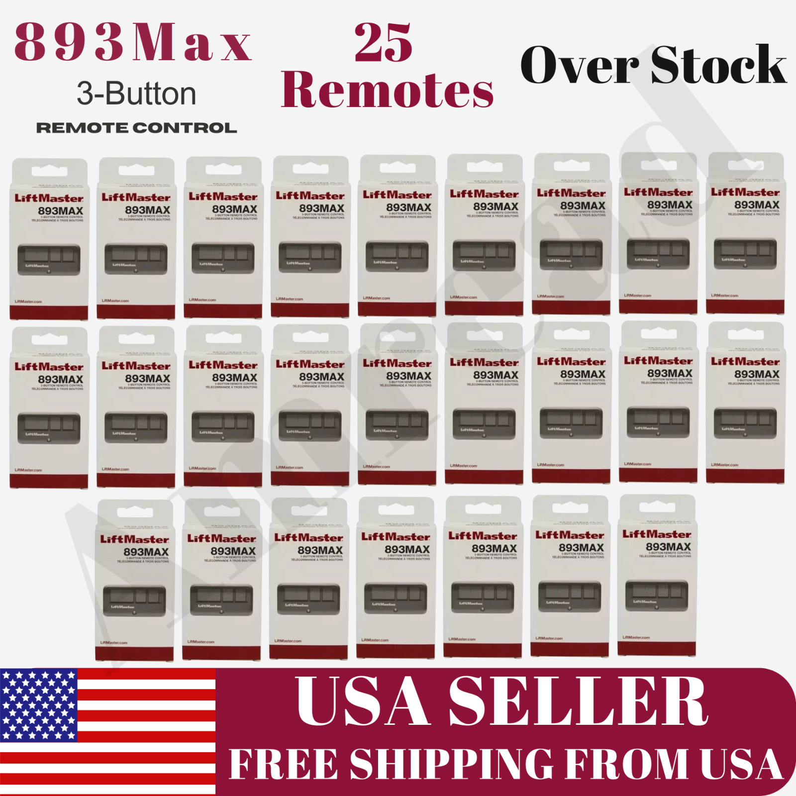 25 Pack LiftMaster 893MAX Garage Door Remote Control Black 3 Button Universal
