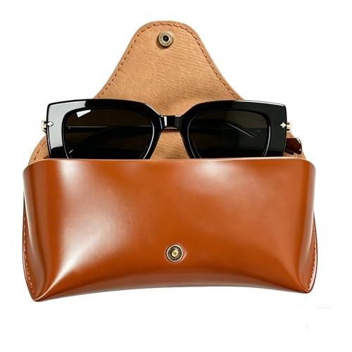 PU Leather Sunglasses Case with Turn Lock and Keychain Clip Brown2