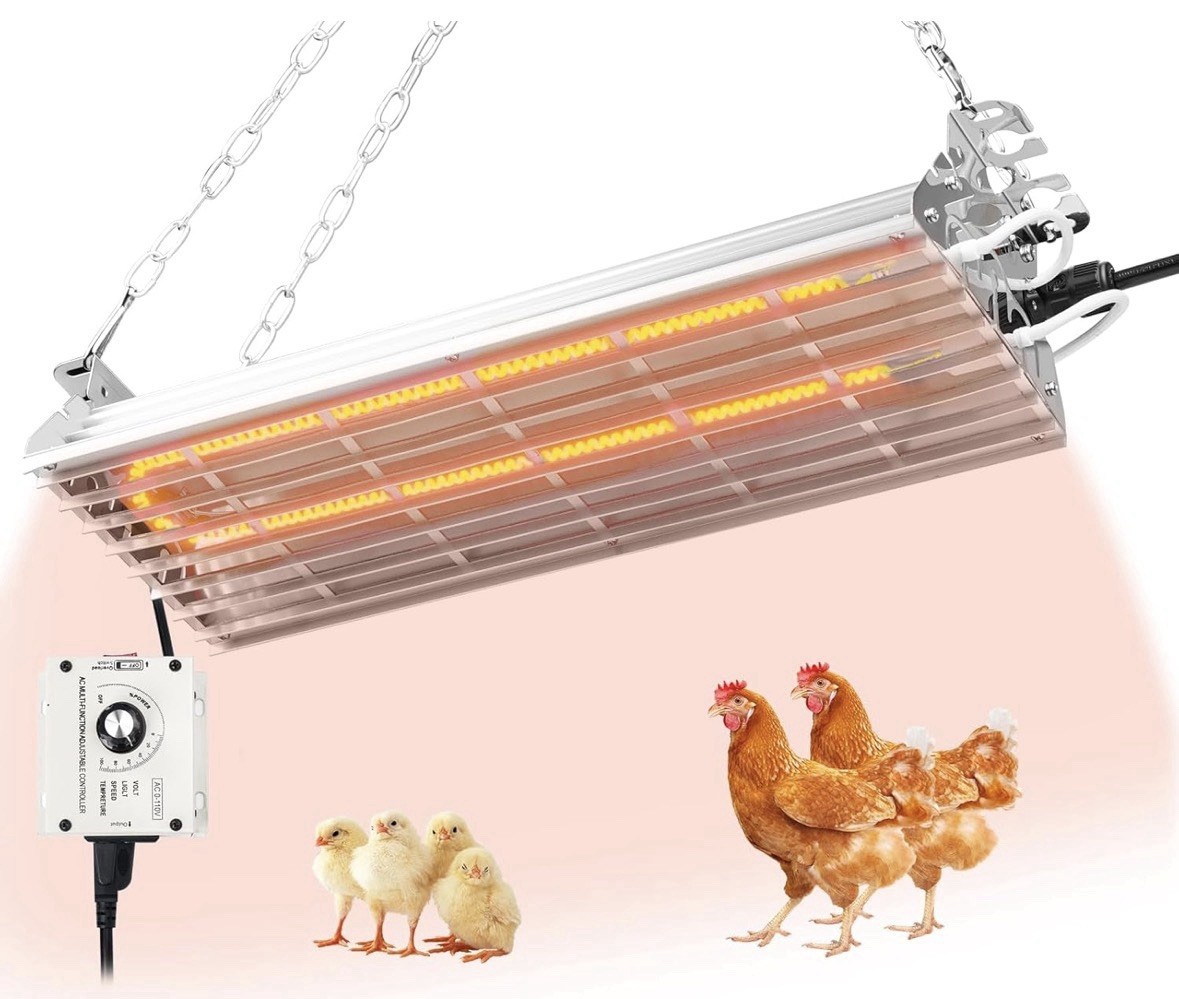 600W Chicken Coop Heater Hanging Heat Lamp w/ Adjustable Thermostat For 15 Sq Ft