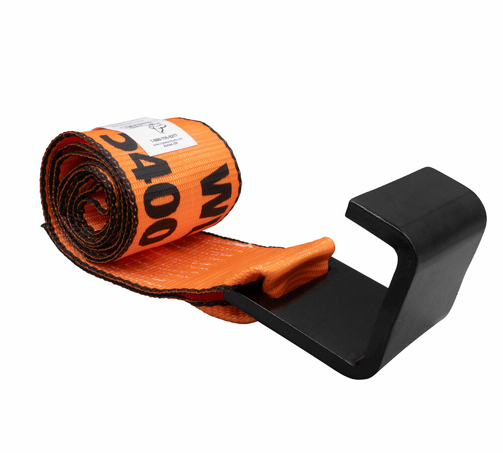 4"x5' Orange Roll Off Winch Strap for Container w/ Large Flat Hook 6,667 lbs WLL