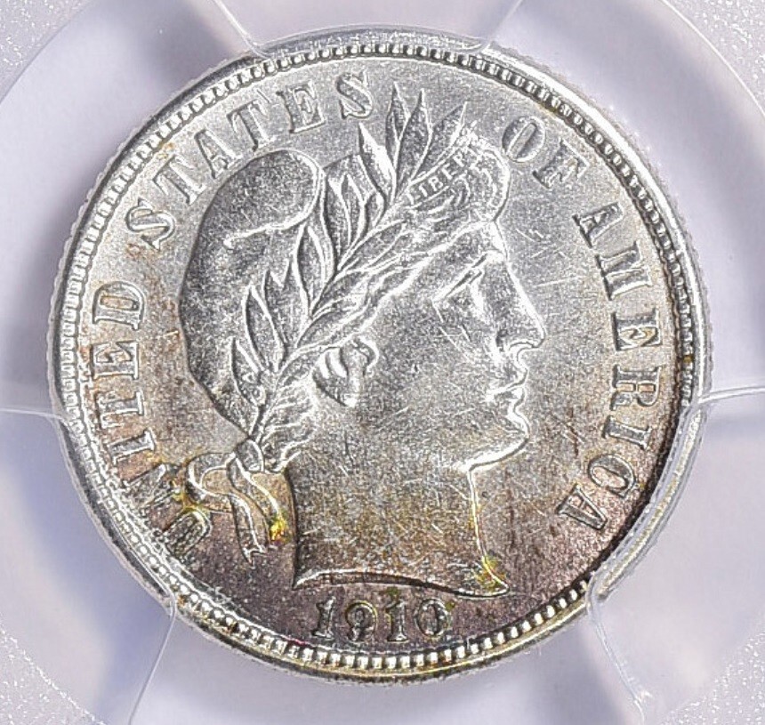 1910-D PCGS AU Details Barber Dime Toned Nice Type Coin About Uncirculated