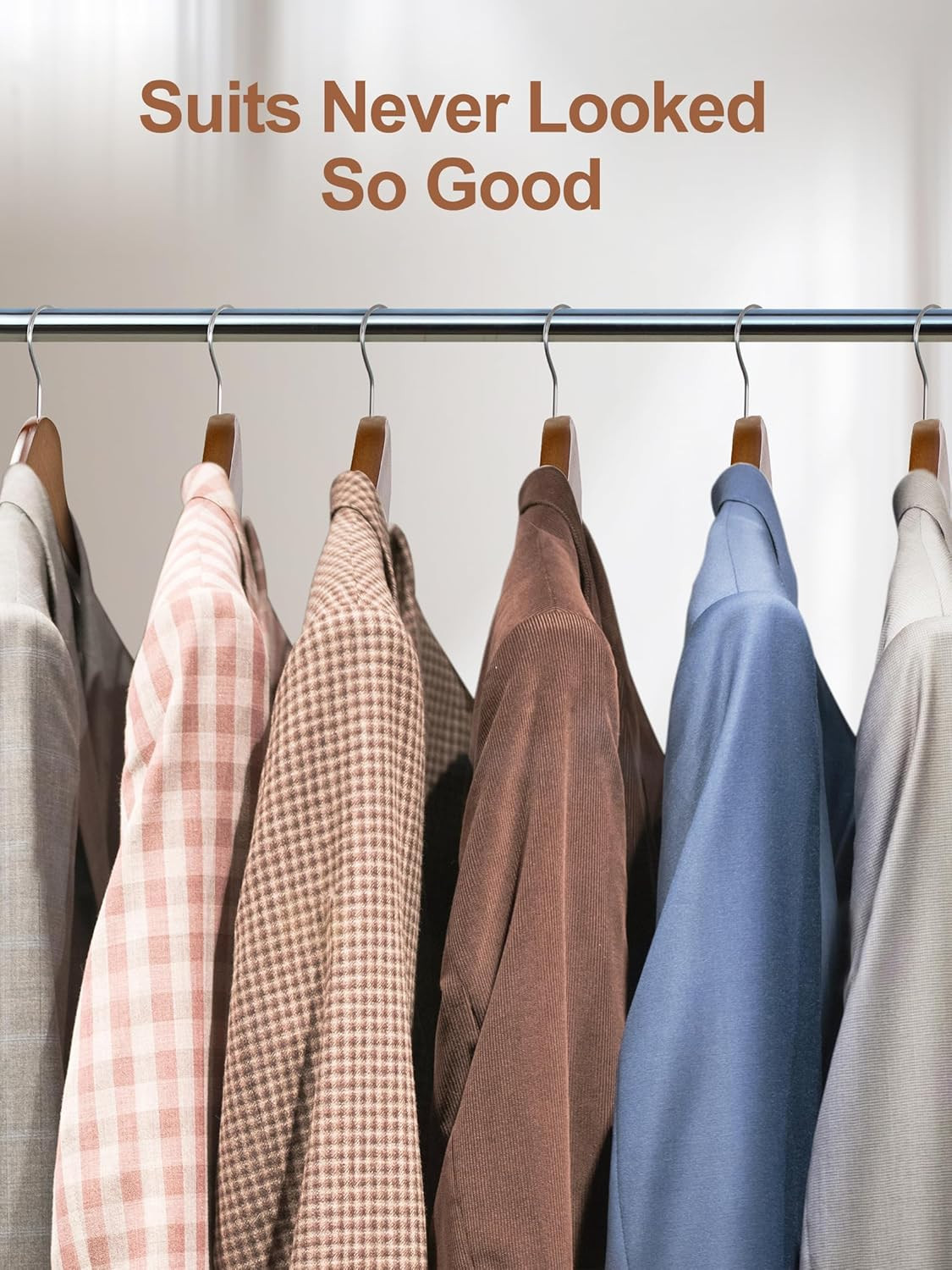 Wide Shoulder Wooden Hangers, Suit Hangers with Non Slip Pants Bar, Smooth Finis