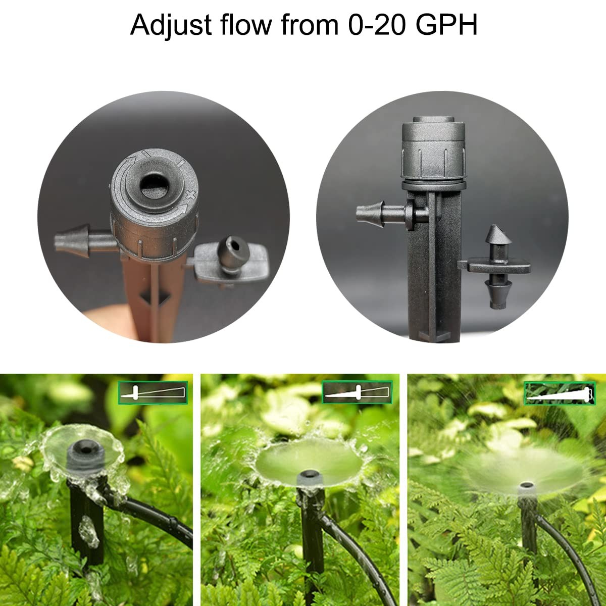 25 Pcs Drip Irrigation Emitters Adjustable Flow 0-20 GPH Irrigation Drippers