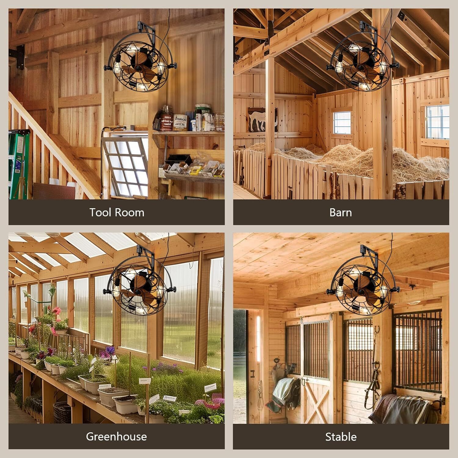 20" Farmhouse Ceiling Fan Light Flush Mount Caged Lights kit With Remote Control