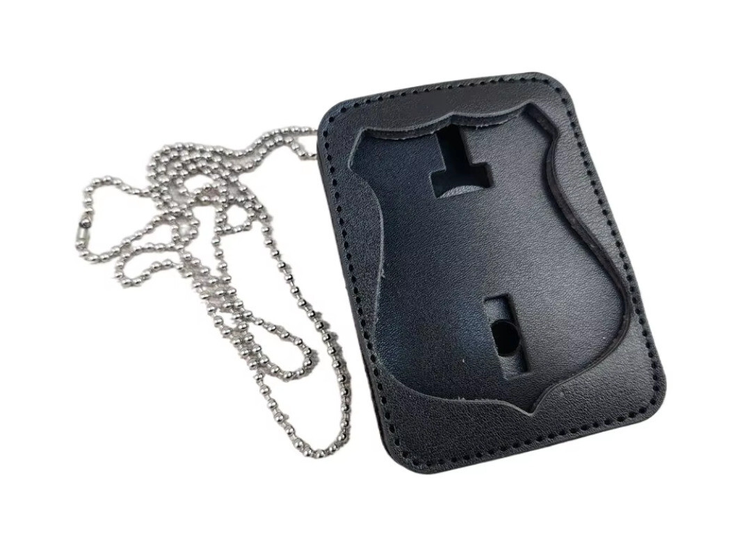 103501 TACTICAL OFFICER BELT CLIP BADGE HOLDER LEATHER CLIP ON BELT & NECK CHAIN