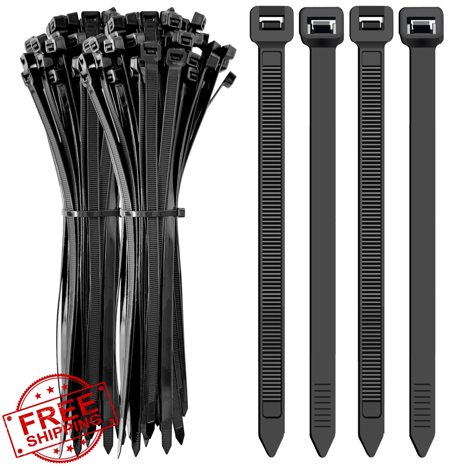 ECRABONE Zip Ties 12" Black 200 Pack