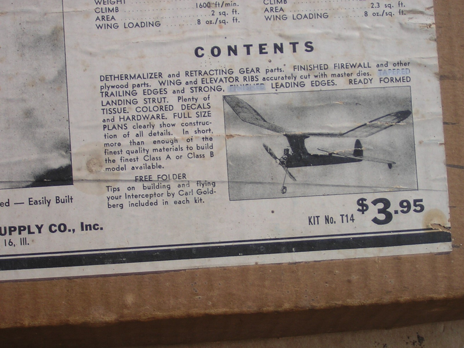 RARE EMPTY (?) BOX COMET INTERCEPTOR Model Plane 1942 Issue