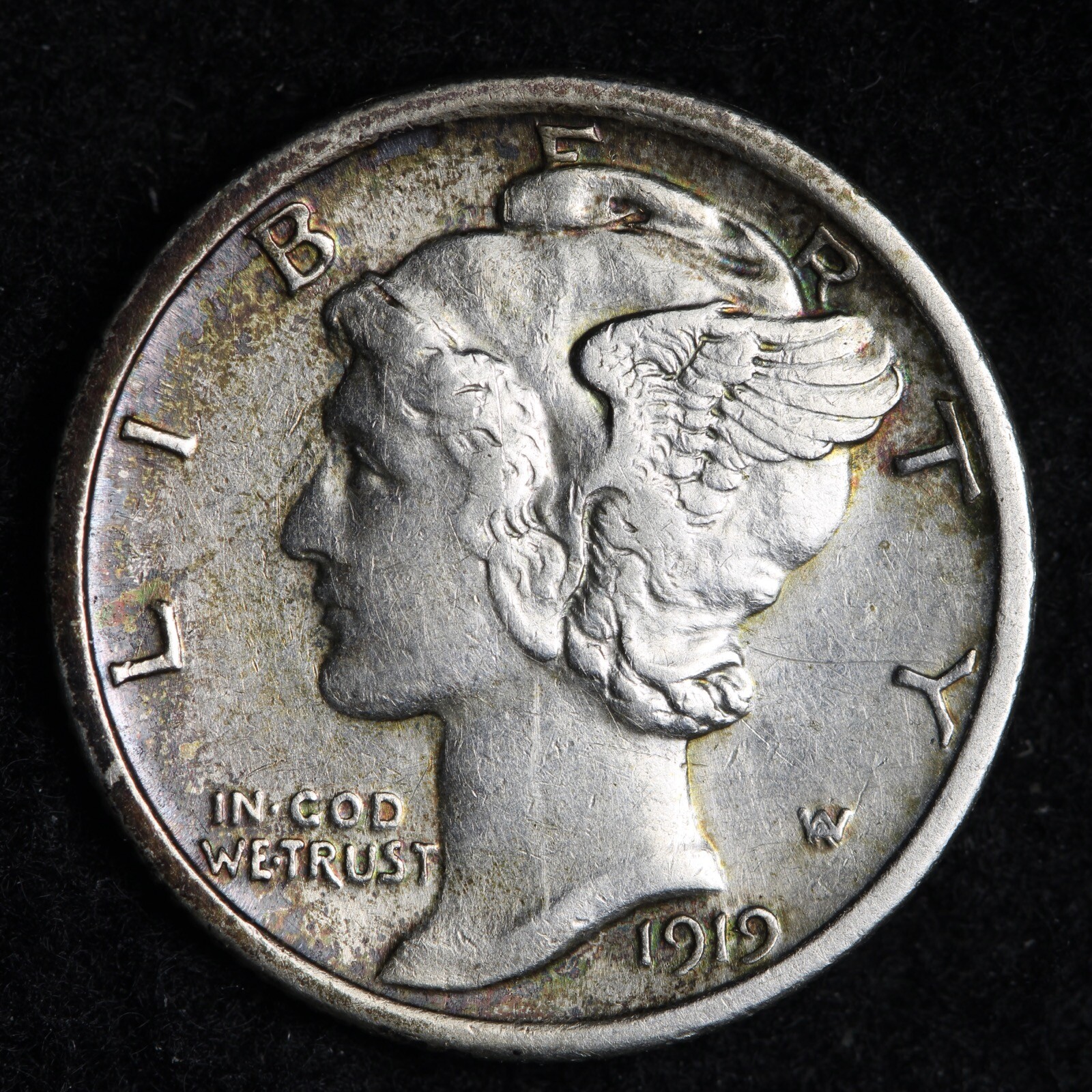 1919 Mercury Silver Dime CHOICE AU TONED E322 SQCH
