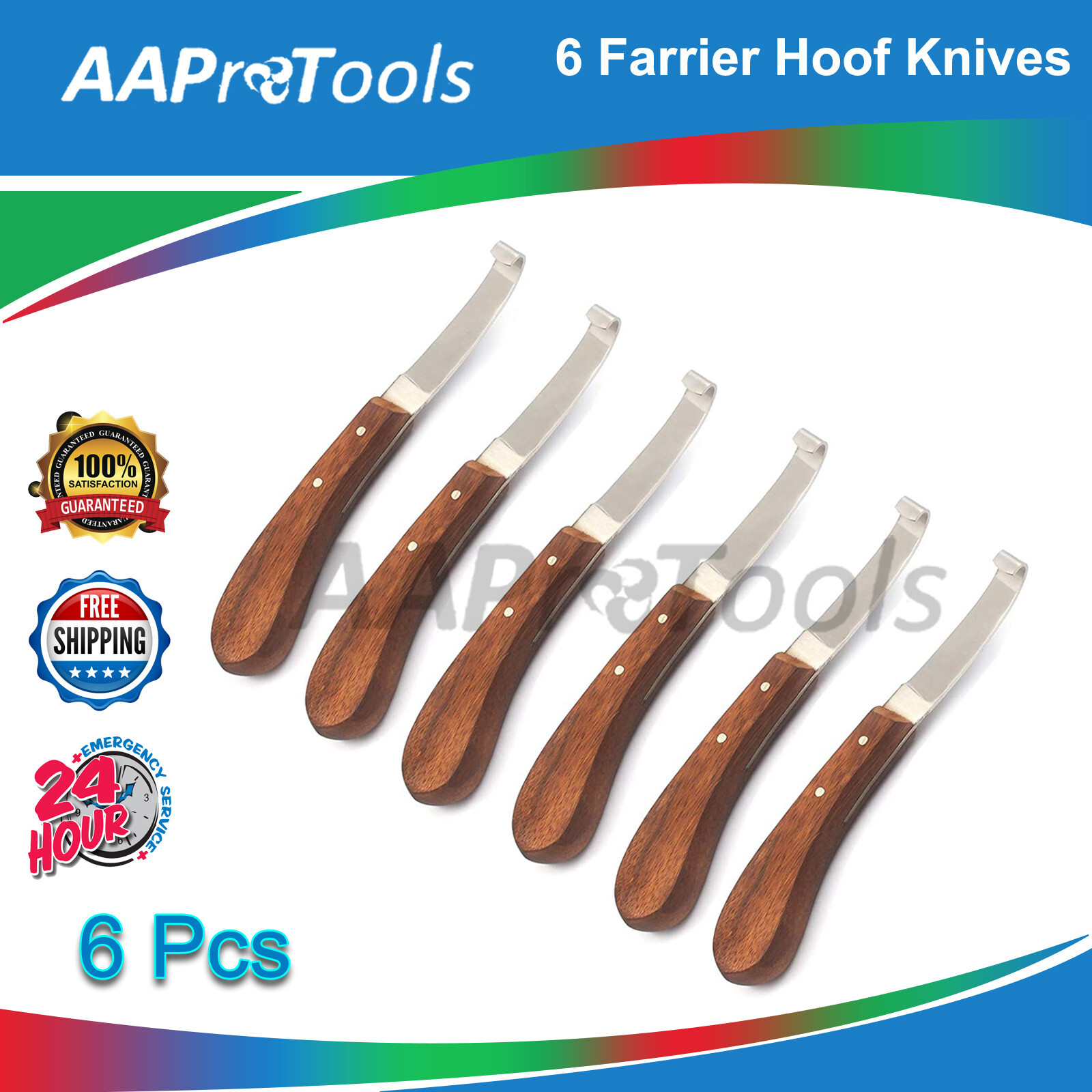 6 Hoof Knife Right Hand Wide Blade Farrier Equine Horse Goat Wooden Handle Steel