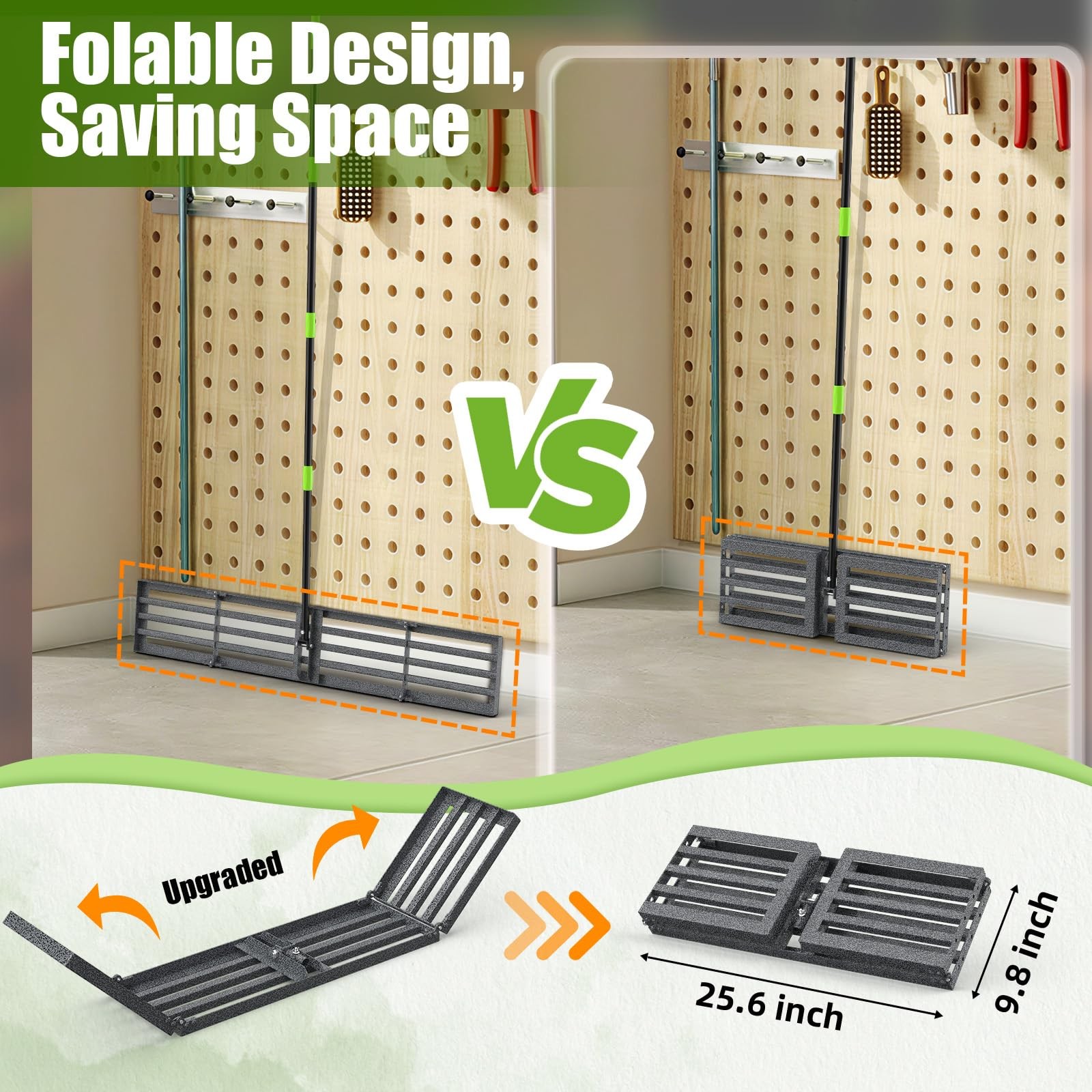 48×10 Anti-Flip Lawn Leveling Rake,76” Adjustable Handle