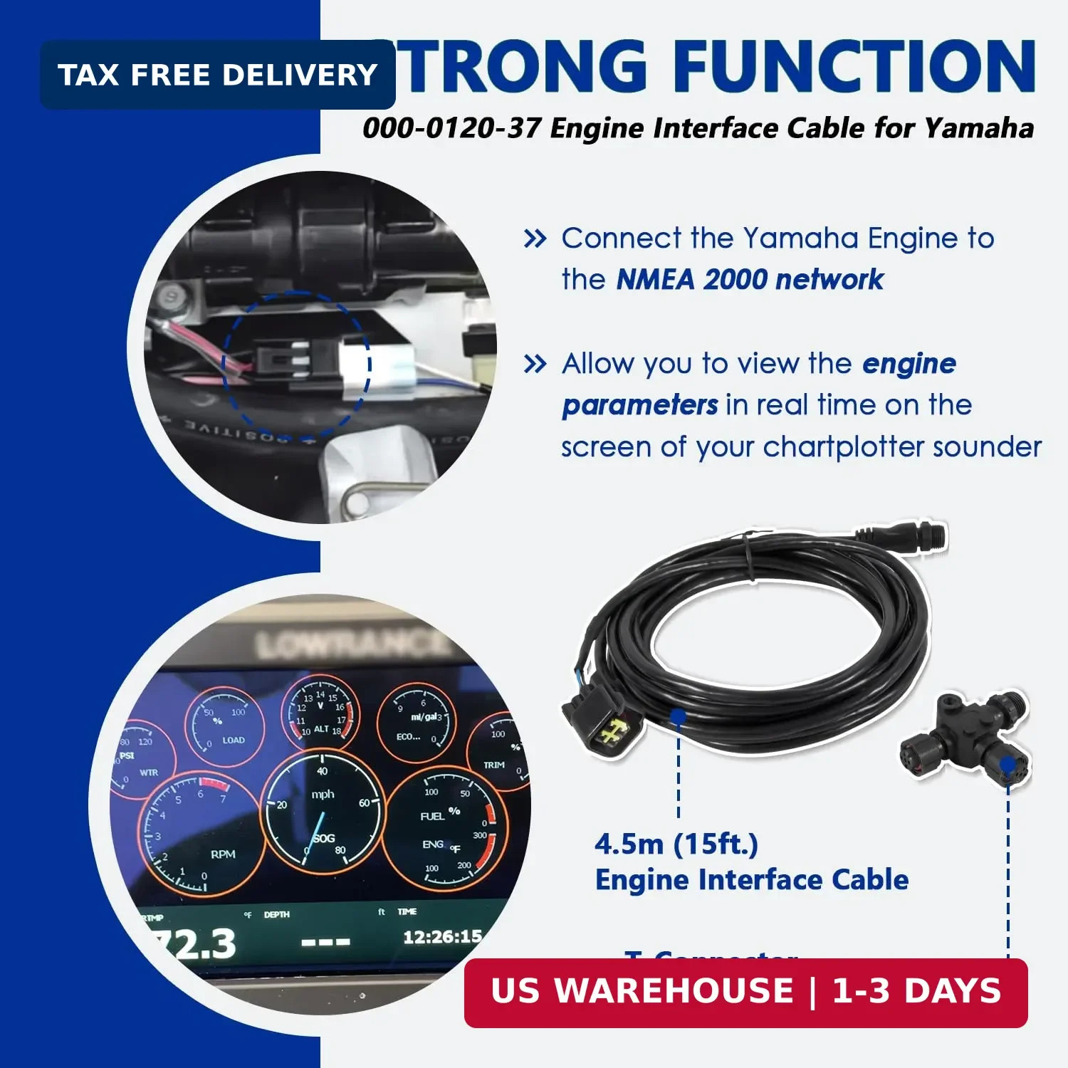 Replace for Yamaha Engine Interface Cable with T-Connector, for Yamaha 2006 & Ne