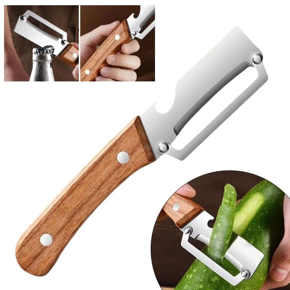 New Stainless-steel peeler with wooden handle for peeling and slicing fruits