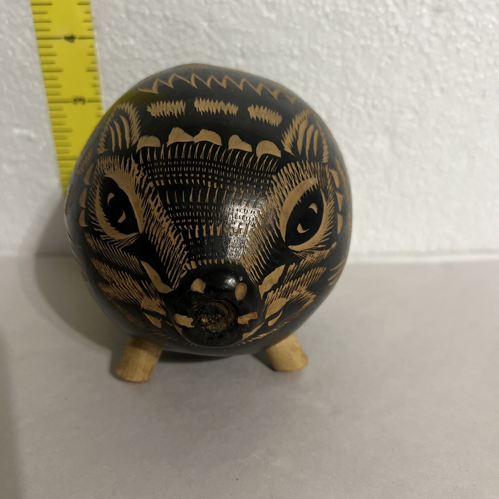 Gourd Folk Art  Coin Piggy Animal Bank Hand Carved Etched Peru Unique