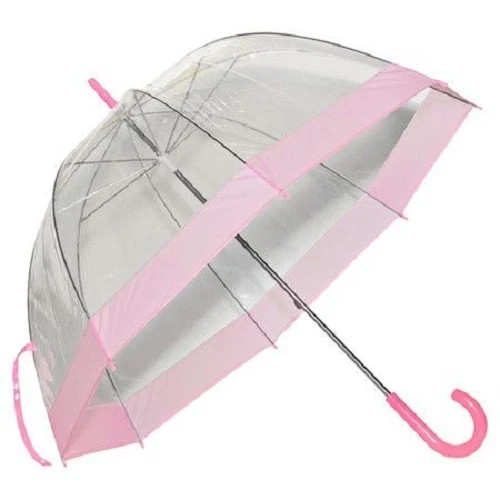 NEW Trendy Pink Trim Bubble Dome See Through Fashion Umbrella Girly NEW