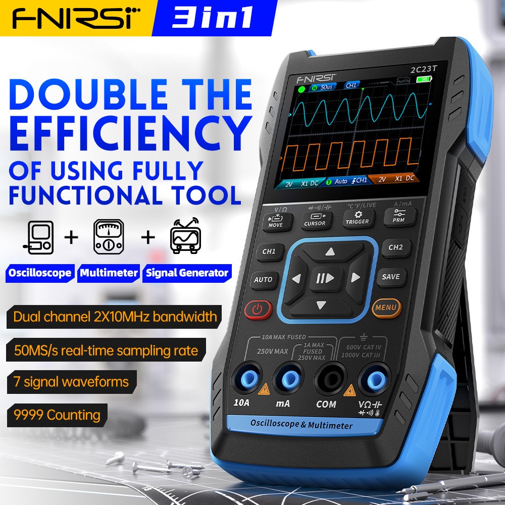 FNIRSI 2C23T Digital Oscilloscope Multimeter Dual CH Function Signal Generator
