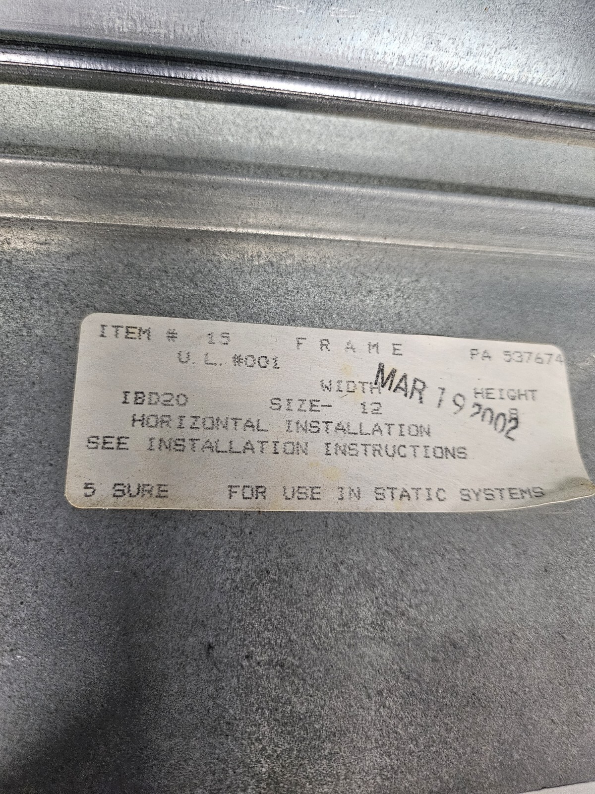 Ruskin 0000189073 PA Fire Damper