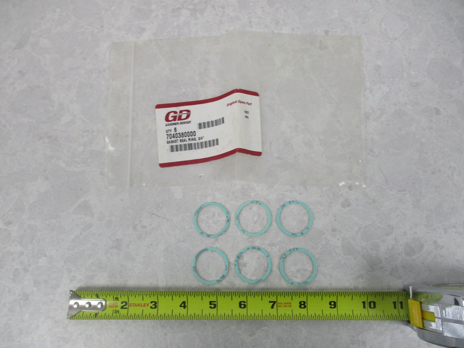 LOT OF 6 GARDNER DENVER 7040380000 GASKET SEAL RING, 3/4", V0748