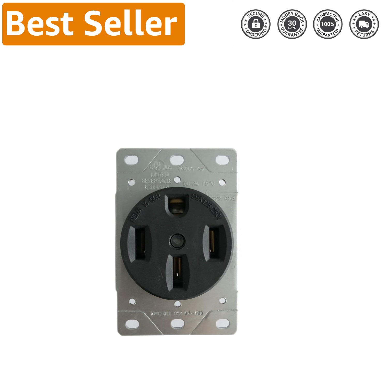 NEMA 14-50R 50 Amp Flush Mount Power Outlet - Industrial-Grade Steel