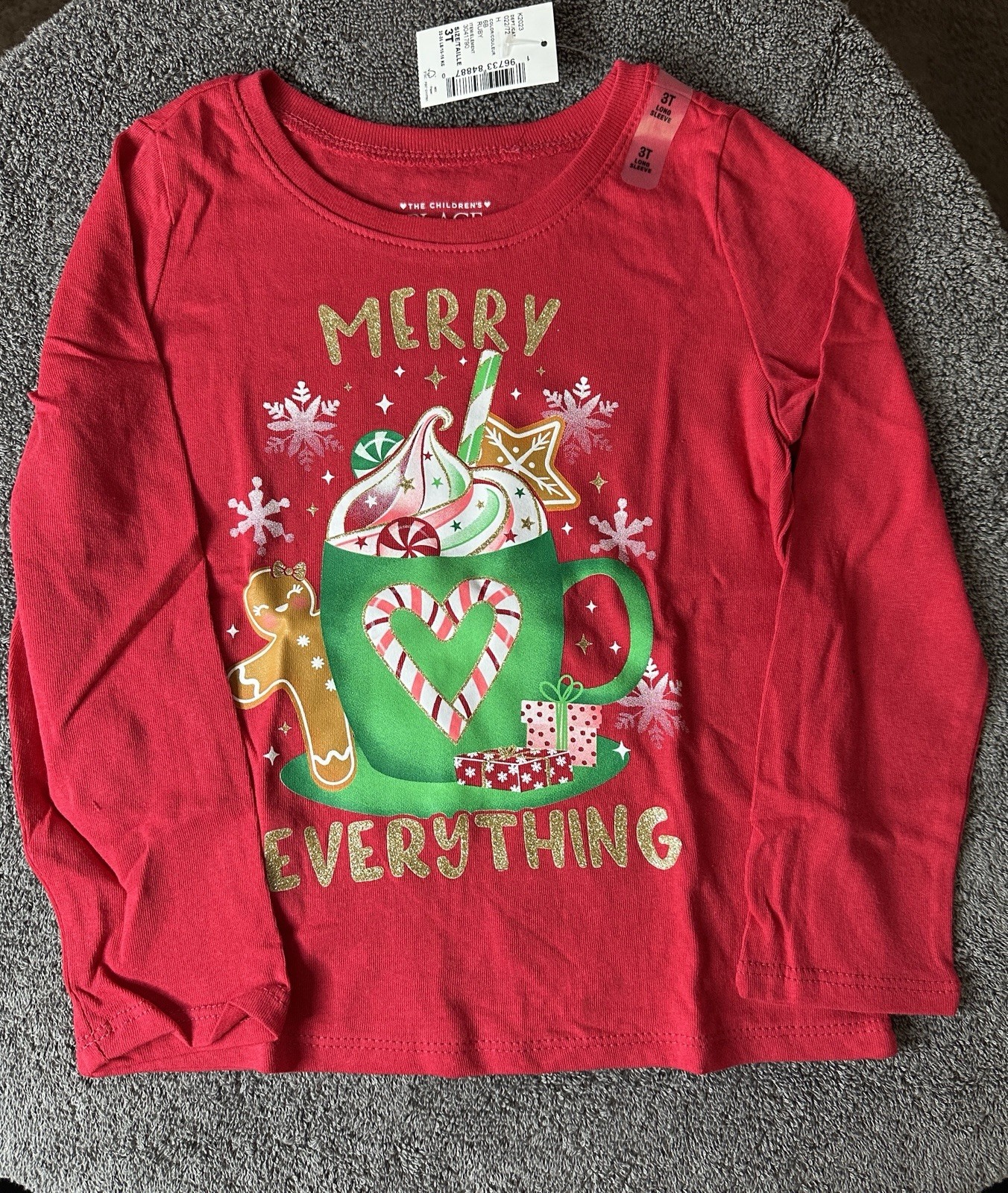 The Children’s Place Toddler Red Merry Christmas  Long Sleeve Shirt Size 3T
